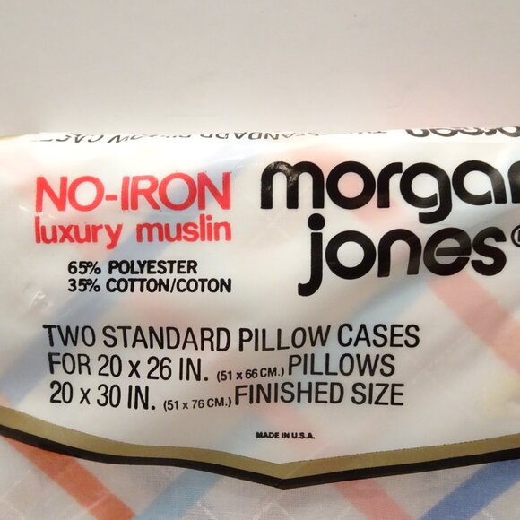 Morgan Jones Standard Pillowcases Luxury Muslin Blue Orange Plaid USA NOS Vintag - Picture 2 of 4
